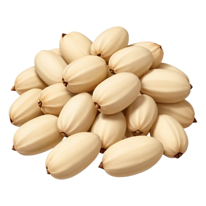 cluster of pine nuts, unshelled, smooth and slightly oval, light beige to ivory, soft matte, natural, slight variation, 3D-rendered, minimal, no faces sticker