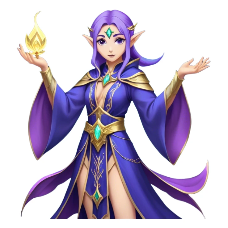 Cinematic Realistic WoW Elf Mage Portrait, captured in a dynamic, battle-ready stance, her graceful form exuding raw arcane energy. Her luminous skin and delicate features, set against an intricately detailed robe in consistent deep blues and purples with golden accents, are rendered with lifelike texture and dynamic, magical lighting, high shine, fierce and commanding, embodying the relentless spirit of an elven sorceress mid-spell. sticker