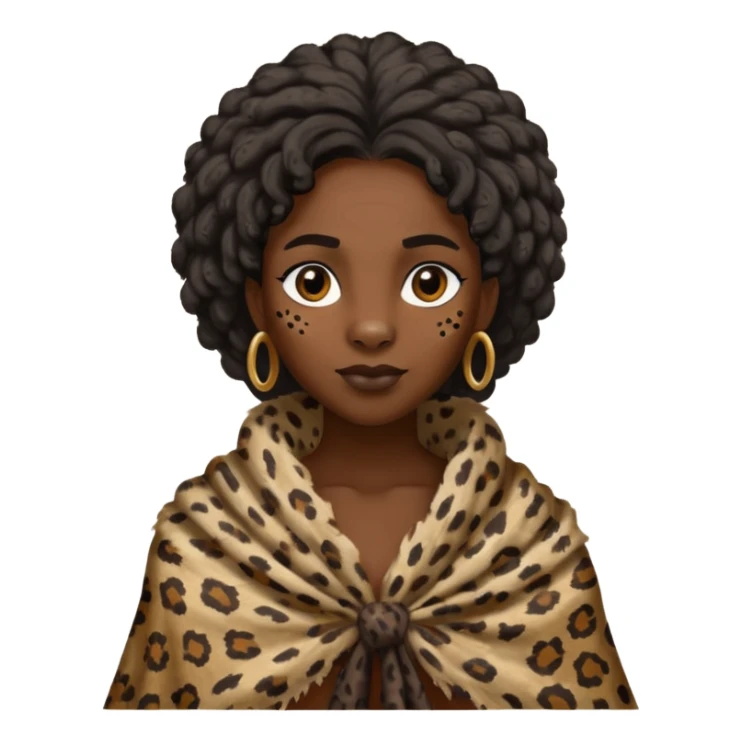 ancient hairy black woman, tattered leopard skin shawl sticker