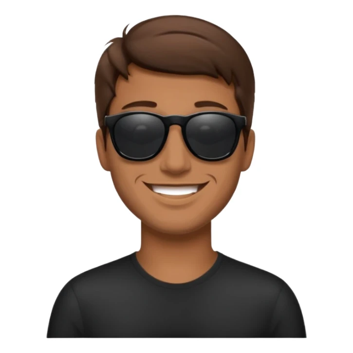 happy man with brown hair and black sunglasses iOS style sticker