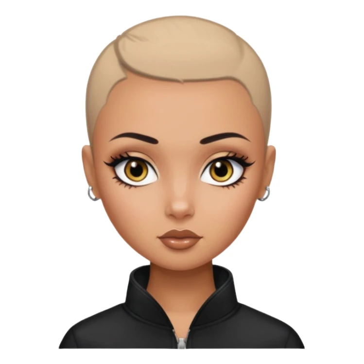 russian features, black black black buzz cut, beauty,  hair, tan skin,  eyes, pretty eyes, black eyeliner, pretty bratz baddie sticker