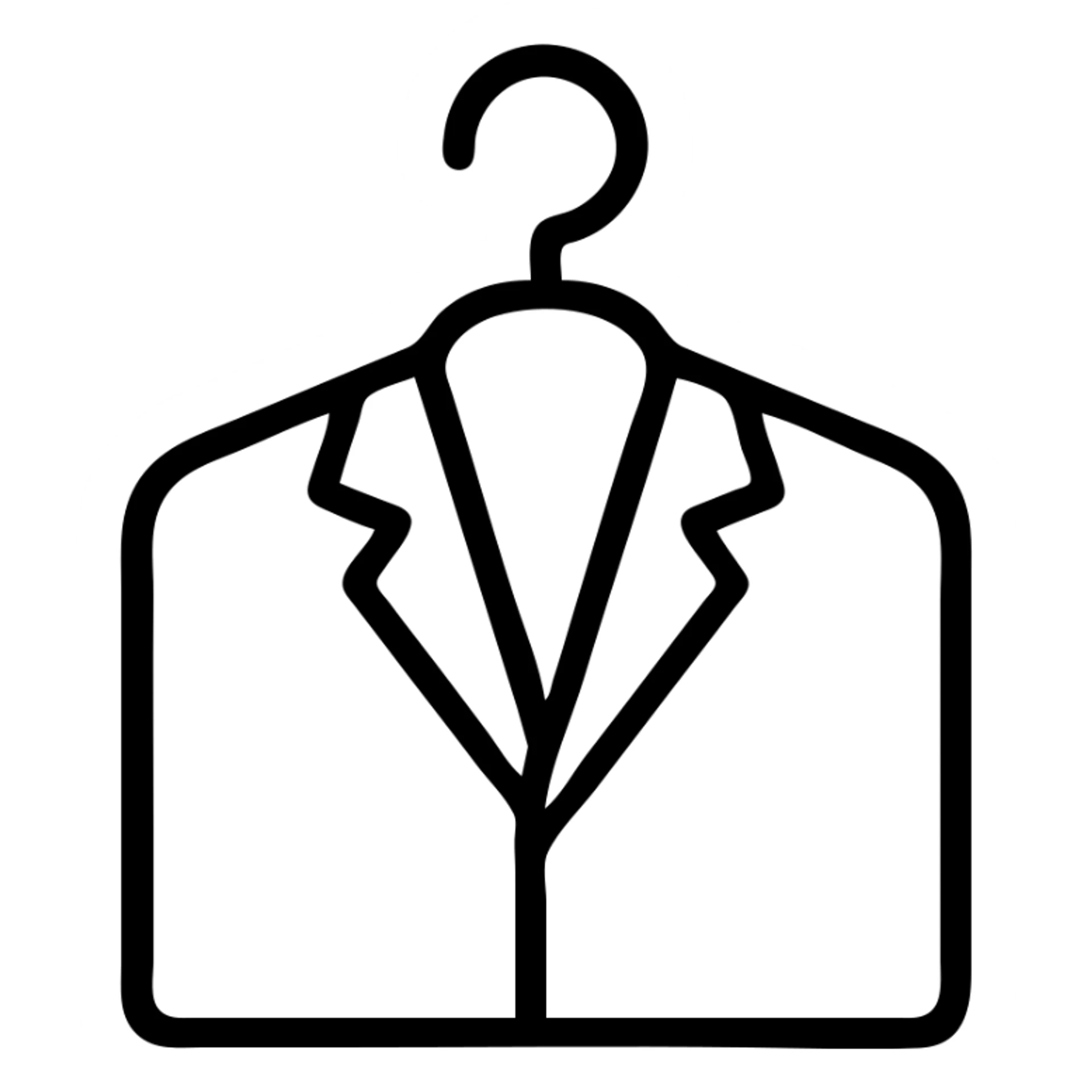 Minimalist clothes hanger icon with a blazer or collared shirt, clean professional look, simple lines sticker