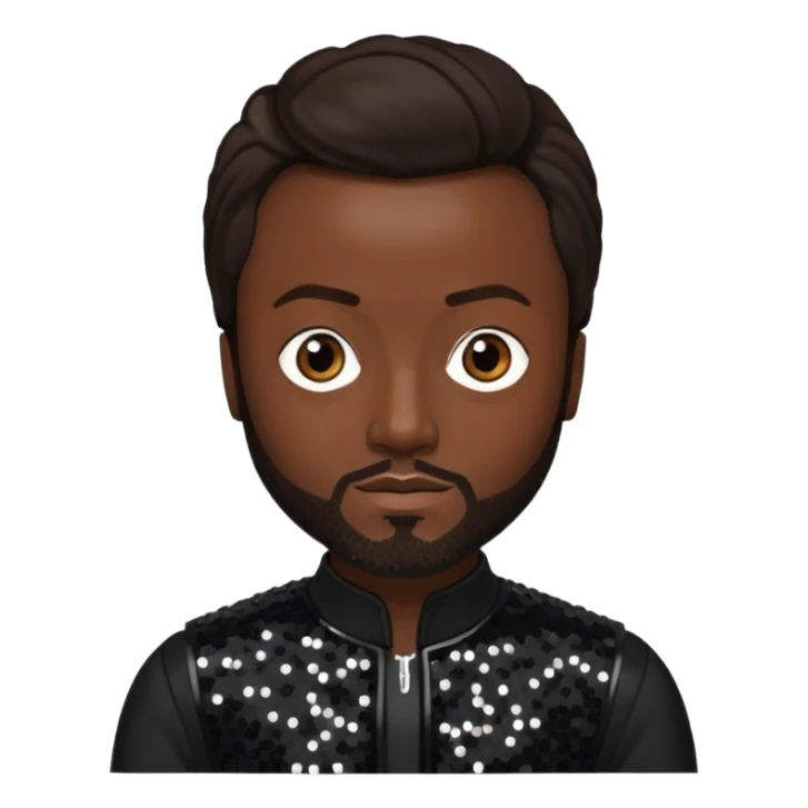 Will.i.am from Black Eyed Peas with dark brown hair, black sequin outfit  sticker