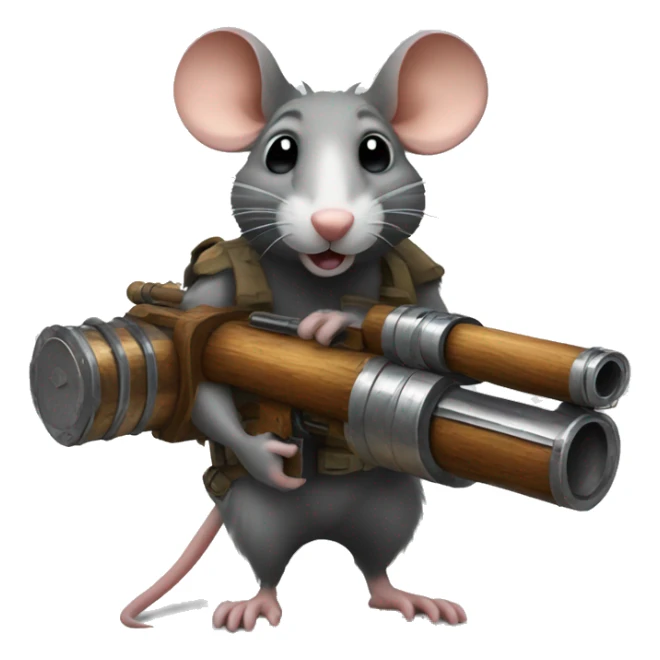 Rat with a multi barrel minigun made of wood and metal  sticker