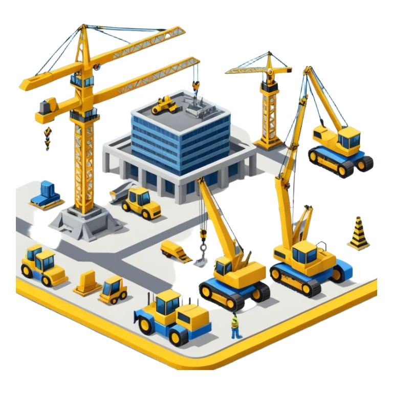 isometric construction site of airport sticker