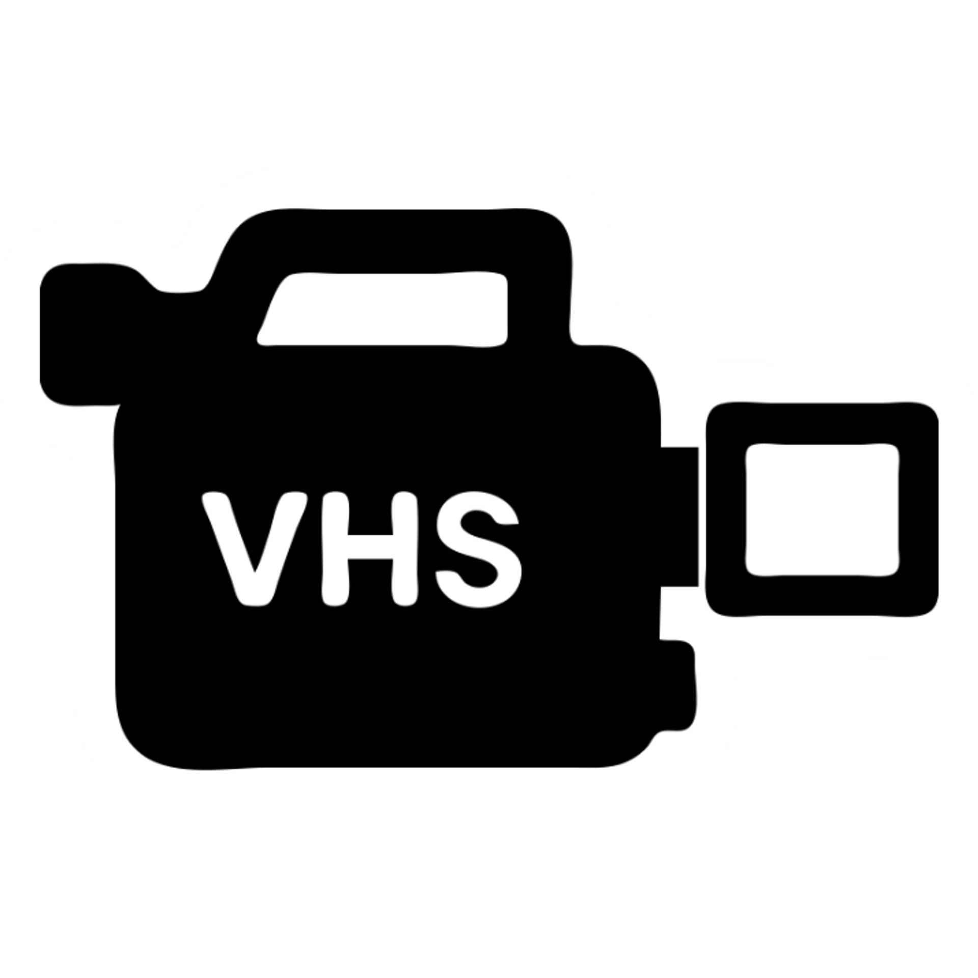 A Sony VHS video camera in a black filled icon style, with a screen. sticker