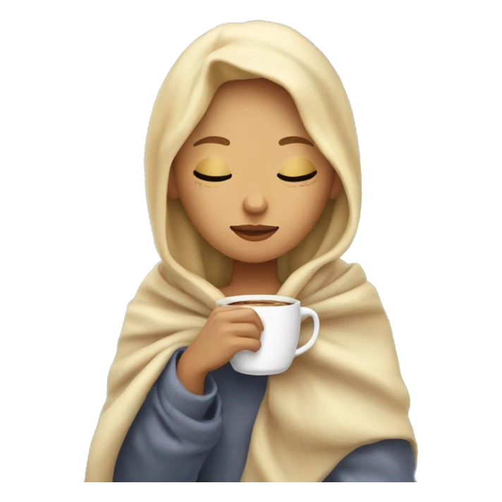 Blonde, light skin girl inside a blanket sipping coffee eyes closed sticker