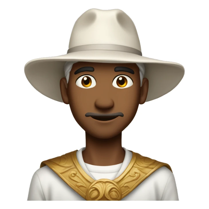 God ussop; 8o years old ;proud;brown man; very long nose; long white hat sticker