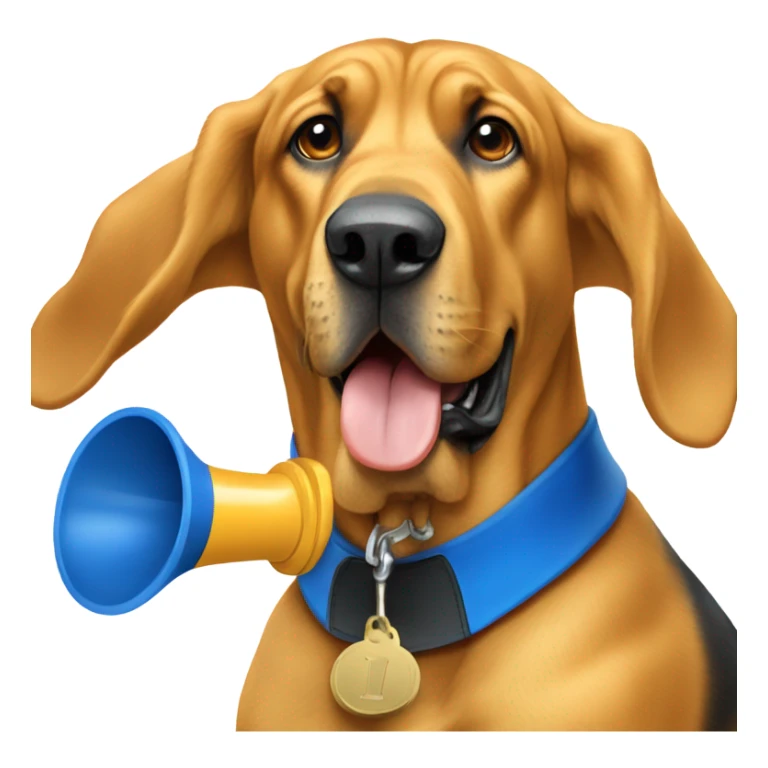 Gold and blue bloodhound as a referee blowing a whistle. sticker