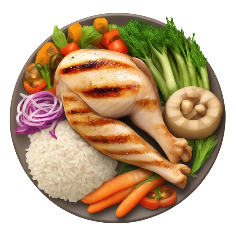 a large white round plate of realistic healthy food sticker