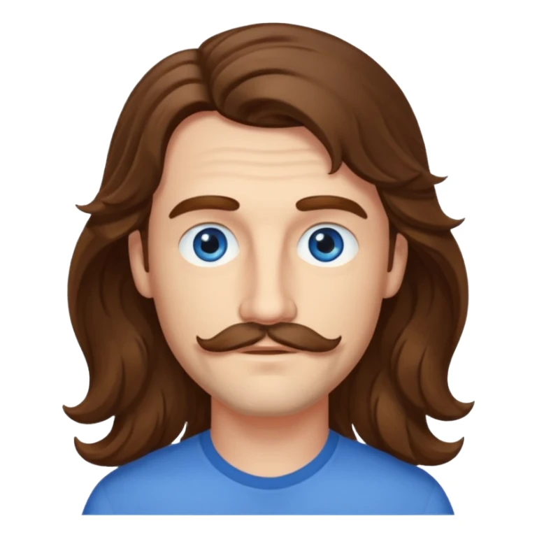 Benson Boone (b.2002) with blue eyes, brown long wavy hair and thin mustache sticker