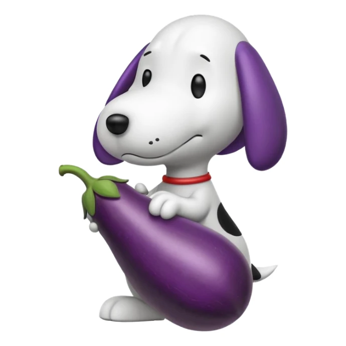 Black and white Snoopy with an eggplant sticker