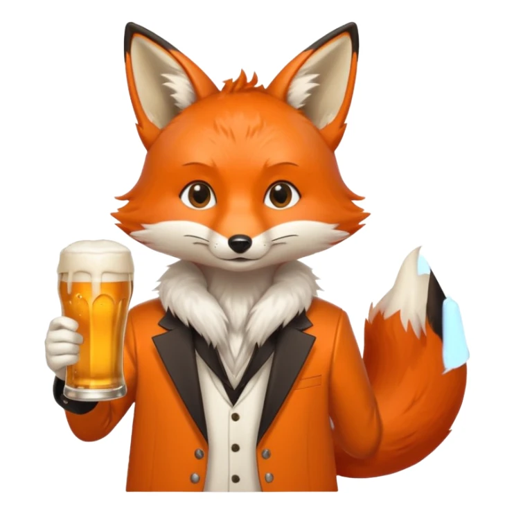 Un renard style manga qui tien une bierre marqué pmu-sama sticker