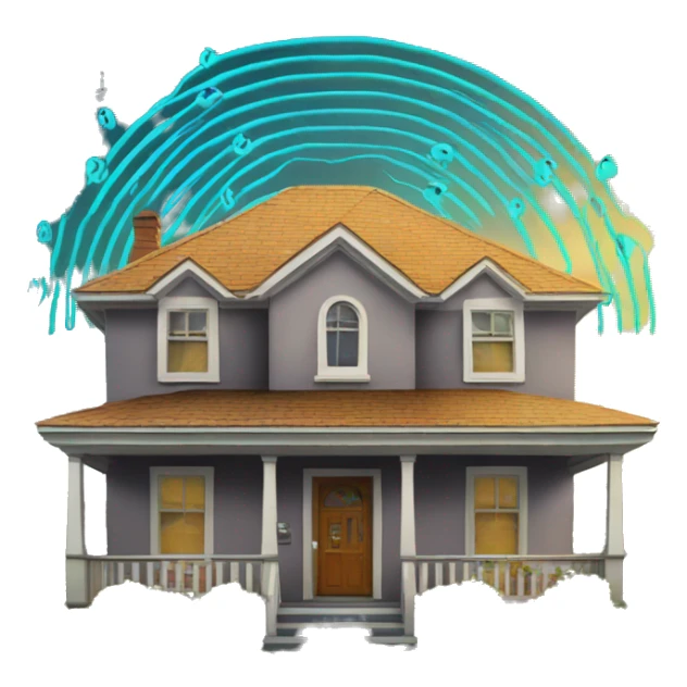 house with radio waves all around it radiation emf sticker