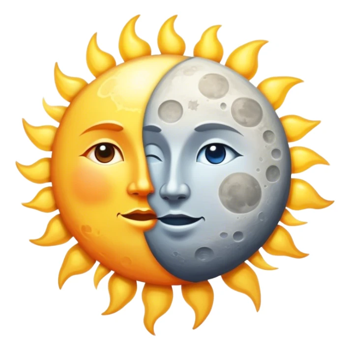Un sol brillante y una luna reflejando su luz. La luna no compite con el sol, sino que lo engrandece con su reflejo. Si intentara brillar por sí misma, desaparecería. sticker