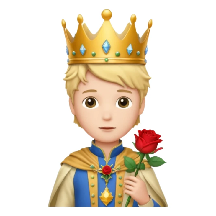 The Little Prince with a crown and a rose in his hand sticker
