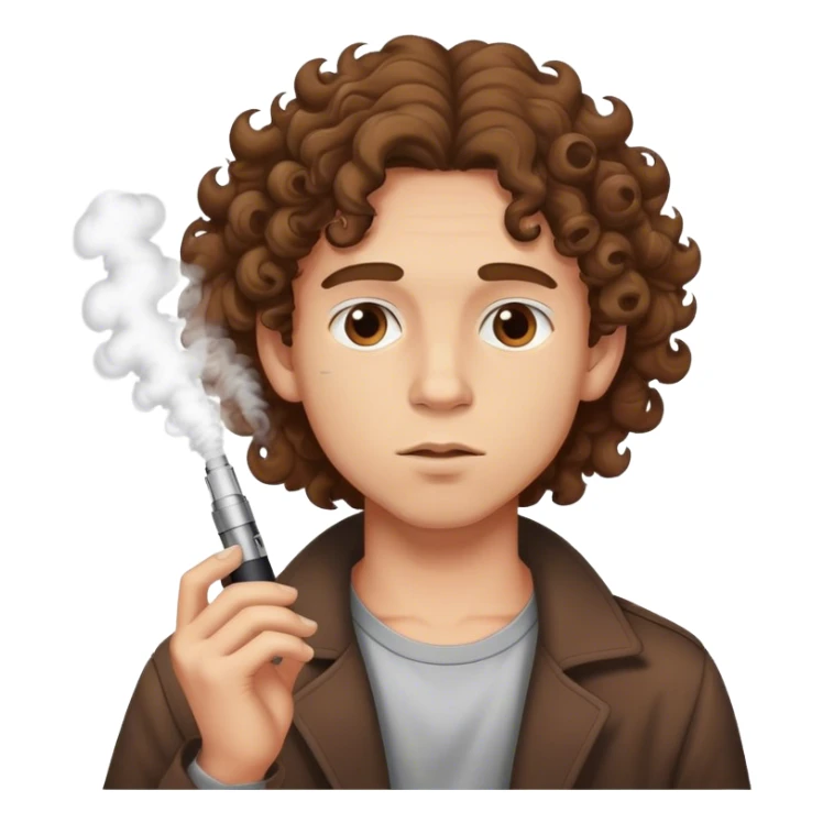 boy vaping with brown curly long hair sticker