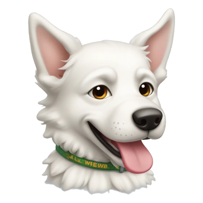 a white swiss sheperd dog with a smile and a collar saying: Arrow sticker