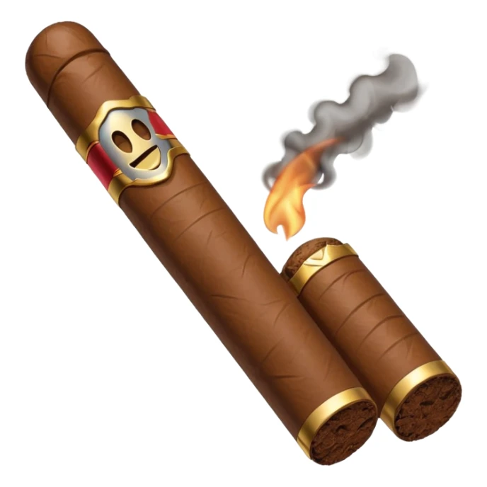Emoji-style cigar icon, dark brown wrapper, subtle smoke, minimalistic, clean silhouette, metal details, no gold details sticker
