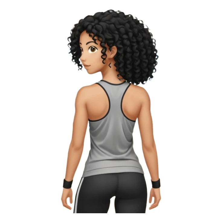 Treino de academia mulher morena de cabelos cacheados caindo nas costas sticker