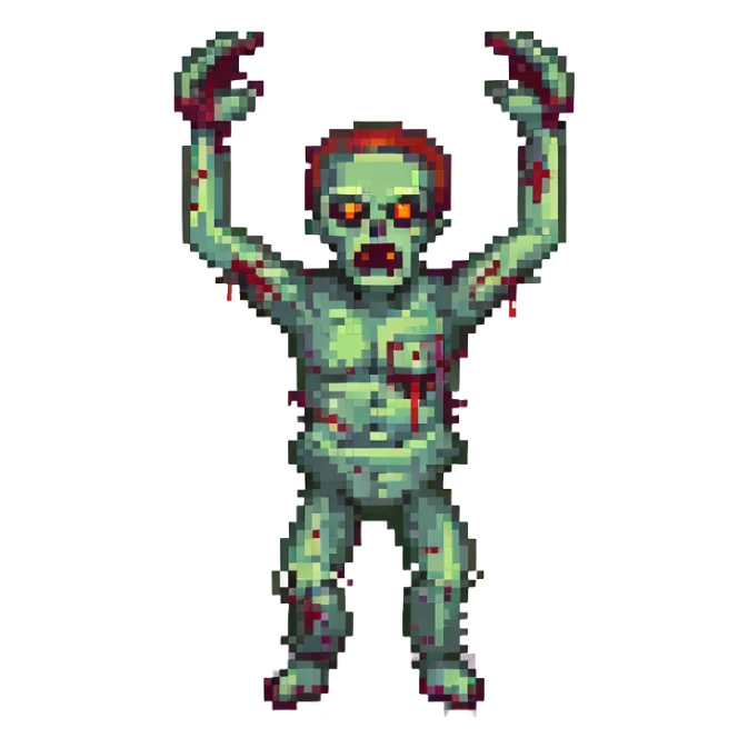 an angry zombie, arms up, bloody and crooked sticker