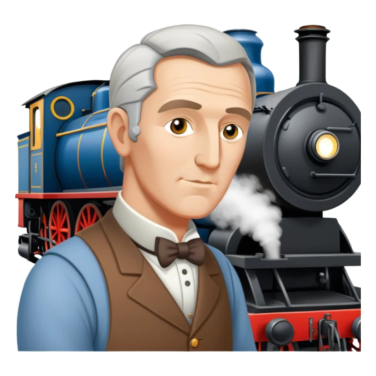 George Stephenson working on a steam locomotive sticker