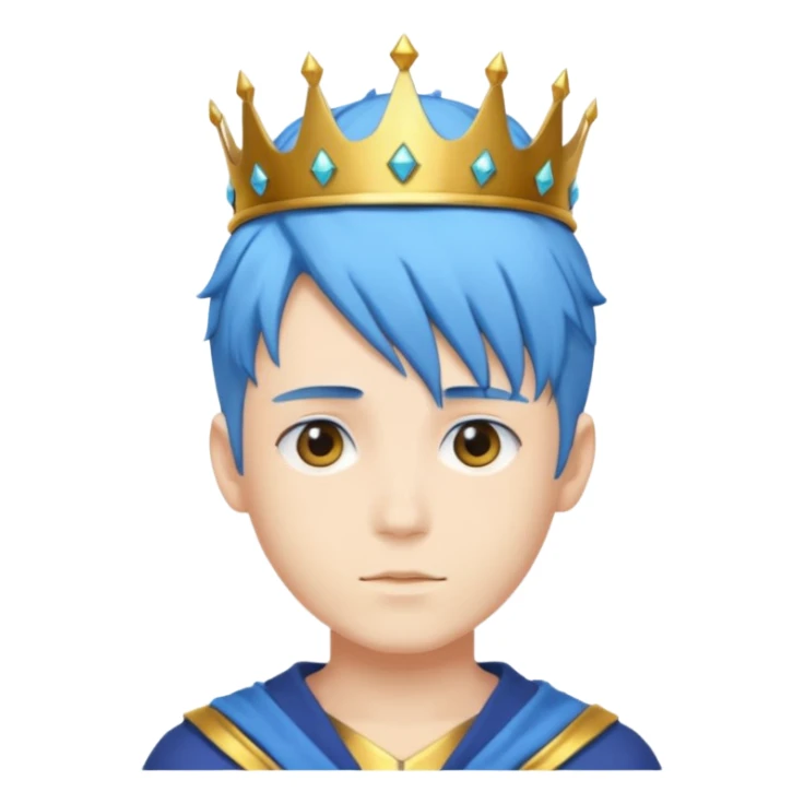 An anime man with blue hair and crown sticker
