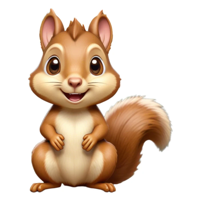 Cinematic Comical Squirrel Portrait Emoji, Head tilted dramatically with an exaggeratedly surprised expression and wide, comical eyes, featuring a petite, sprightly body with a dramatically bushy tail and perky, animated ears, Simplified yet hilariously expressive features, highly detailed, glowing with a slightly sassy woodland glow, high shine, dramatic yet playful, stylized with an air of cheeky forest mischief, soft glowing outline, capturing the essence of a meme-worthy squirrel that looks ready to scamper into viral fame with its playful antics! sticker