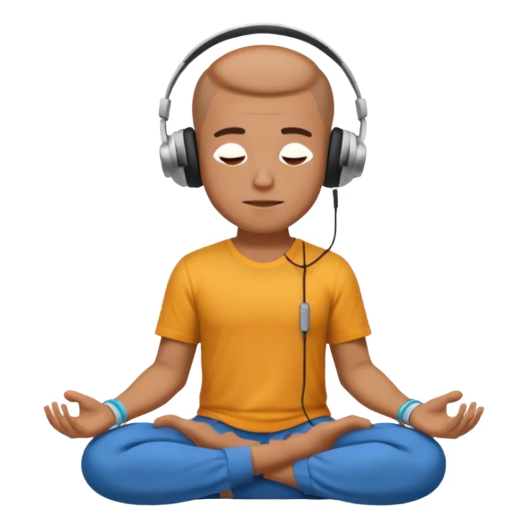man meditating with headphones sticker