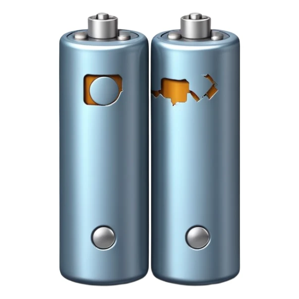 Two dead batteries stacked on top of each other, depleted, empty power sticker