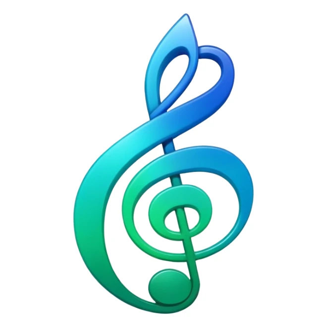 music icon, shining, 3D gradient blue to green music icon logo note  no background unique y2k clipart sticker