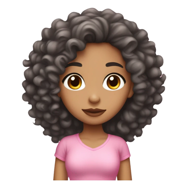 lightskin girl with curly black hair in pink sticker
