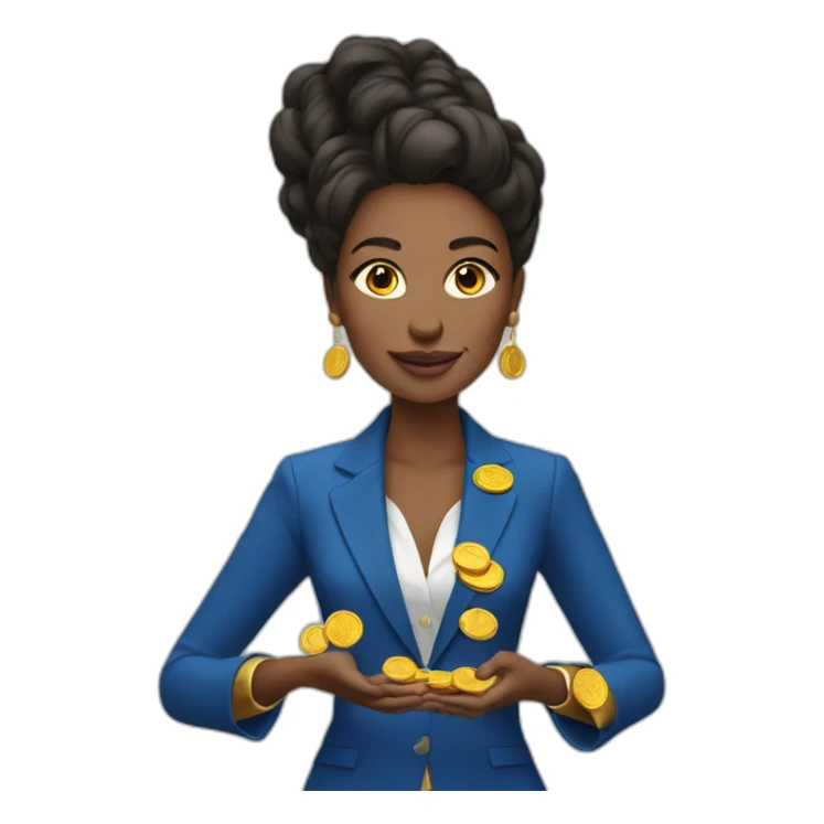Posh-woman-with-blue-suit-holding-golden-coins sticker