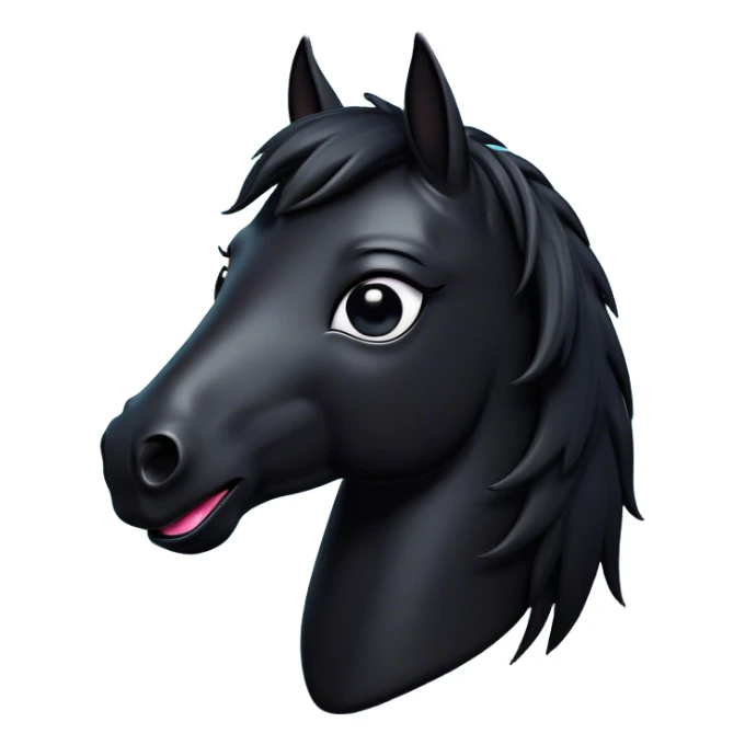 Cinematic Comical Black Horse Portrait Emoji, Head tilted dramatically with an exaggeratedly amused expression, featuring a striking jet-black fur with a glossy finish and wide, expressive dark eyes filled with playful disbelief, Simplified yet hilariously expressive features, highly detailed, glowing with a slightly sassy glow, high shine, dramatic yet playful, stylized with an air of cheeky mischief, bright and endearing, soft glowing outline, capturing the essence of a spirited and over-the-top horse, so meme-worthy it feels like it could side-eye its way into internet fame instantly! sticker