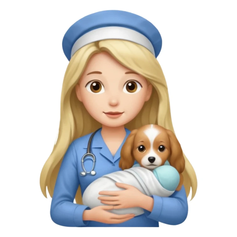 long haired nurse holding baby dog sticker