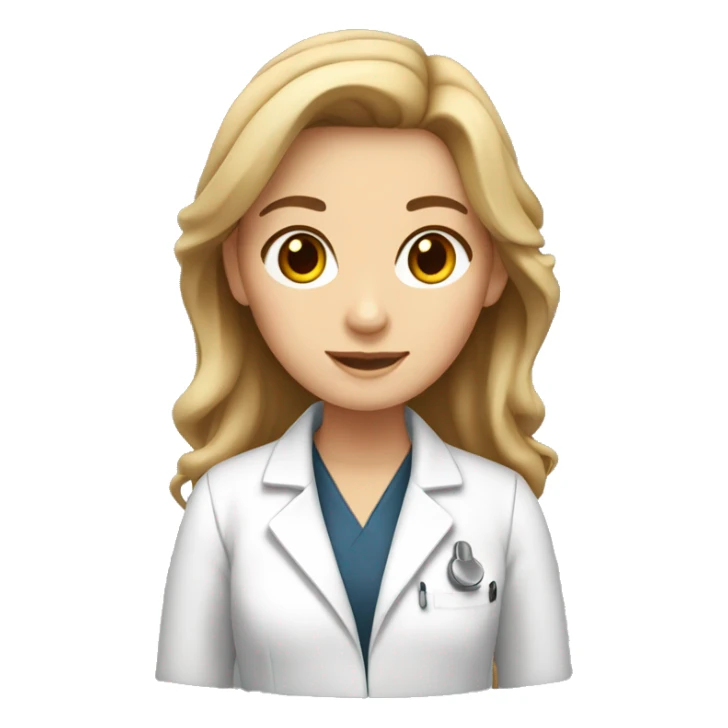 white girl with bronde hair wearing a lab coat sticker