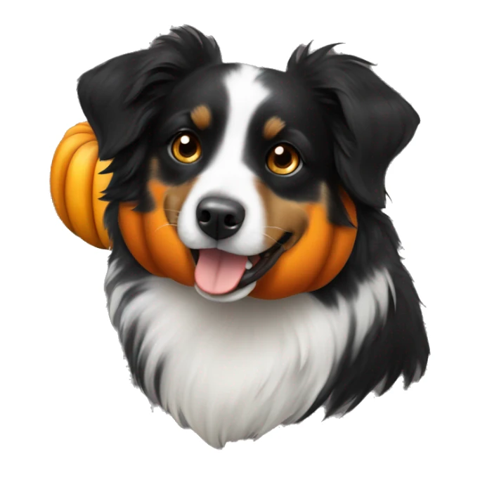 Small black australian shepherd dog in a pumpkin sticker