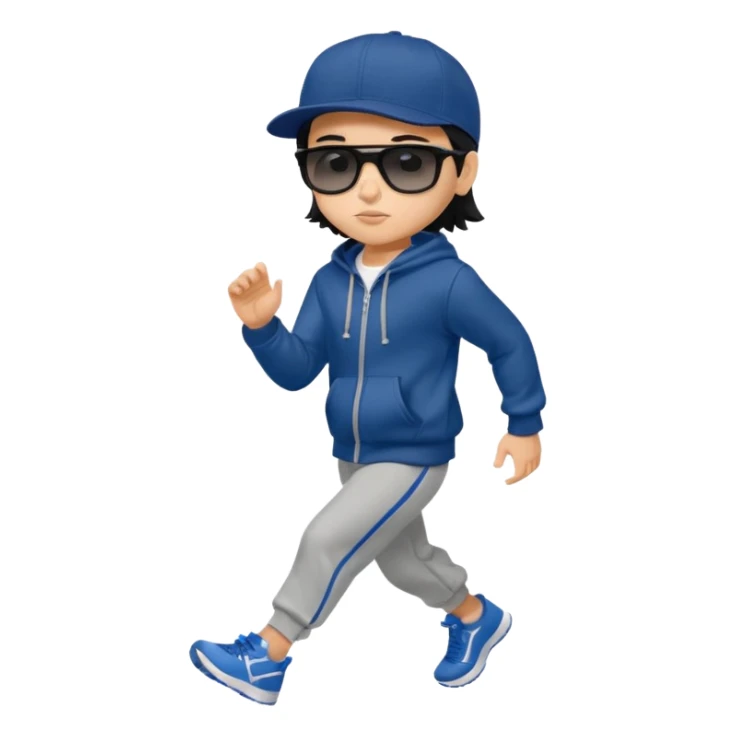 generate a fair pretty bratz boy wearing a dark blue baseball cap with black sunglasses and a grey hoodie jogging

hair black  sticker