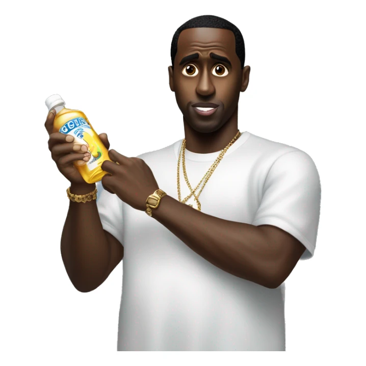 Sean Diddy Combs holding a bottle of baby oil sticker