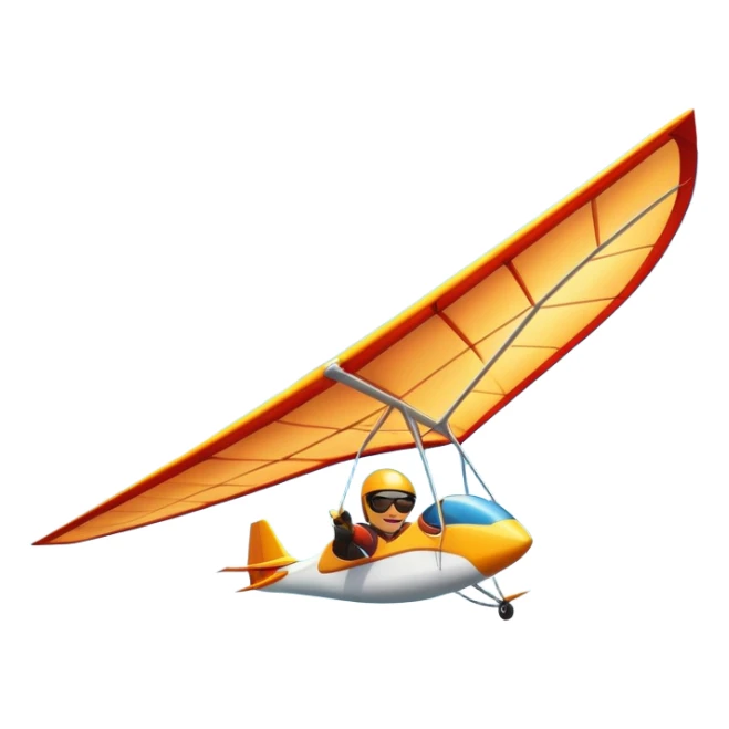 A hang glider soaring through a bright blue sky, wings wide open as the pilot glides gracefully above mountains or coastline. The scene captures the sense of freedom, height, and serenity, with sunlight illuminating the glider and soft clouds drifting nearby. sticker