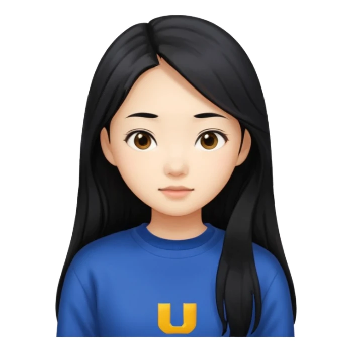 long hair, Asian girl, young adult, university sticker
