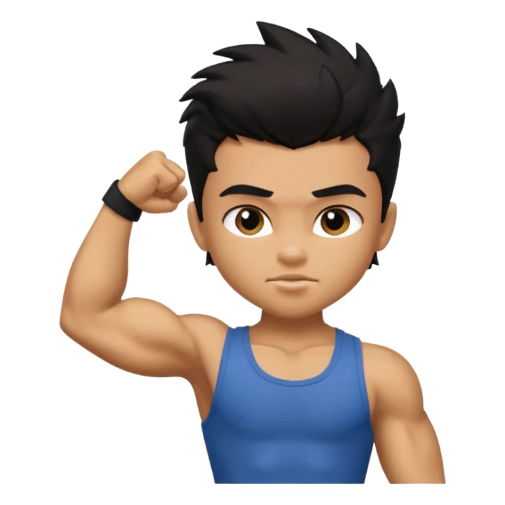 generate a pretty tan bratz boy with black messy hair flexing his biceps sticker