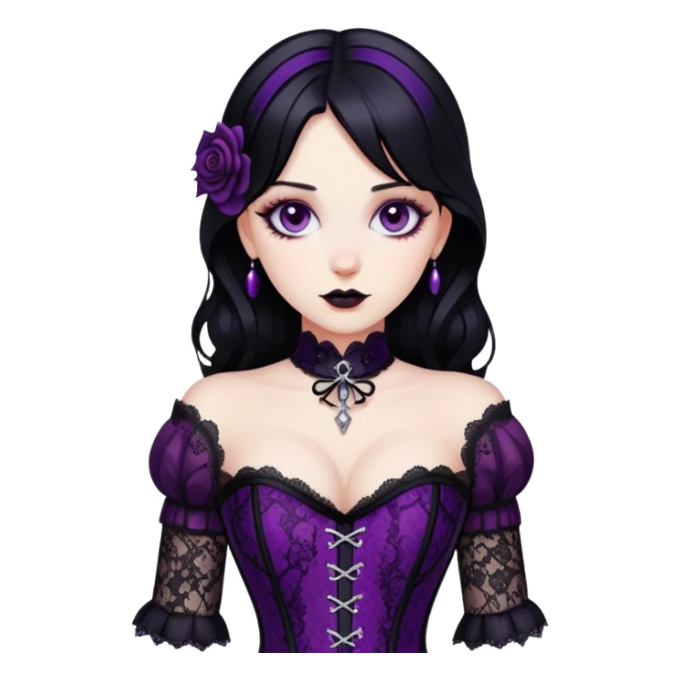gothic black and red and purple and white lace corset black-haired lady  sticker