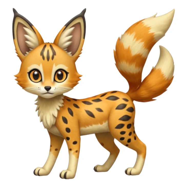Big-eared big-eyed cute realistic animalistic feral digitigrade 4-legged anime-styled Meloetta-Trico-Vernid-Sergal-Serval-hybrid-fusion-creature-animal, full body sticker