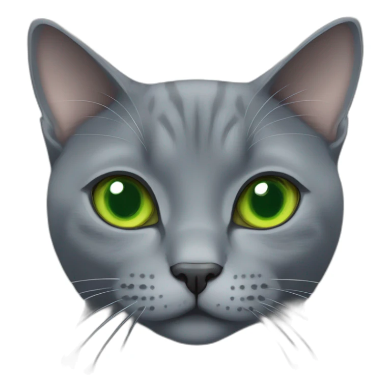 round faced grey russian blue cat with green eyes and fat sticker