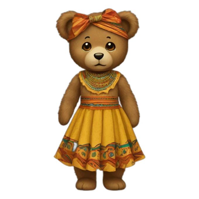 Vintage Teddy Bear with African dress sticker
