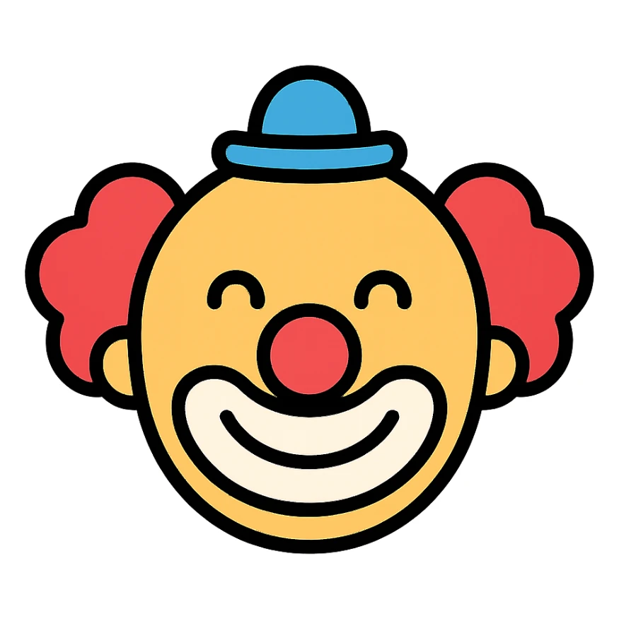 clown face icon in color with black outlines sticker