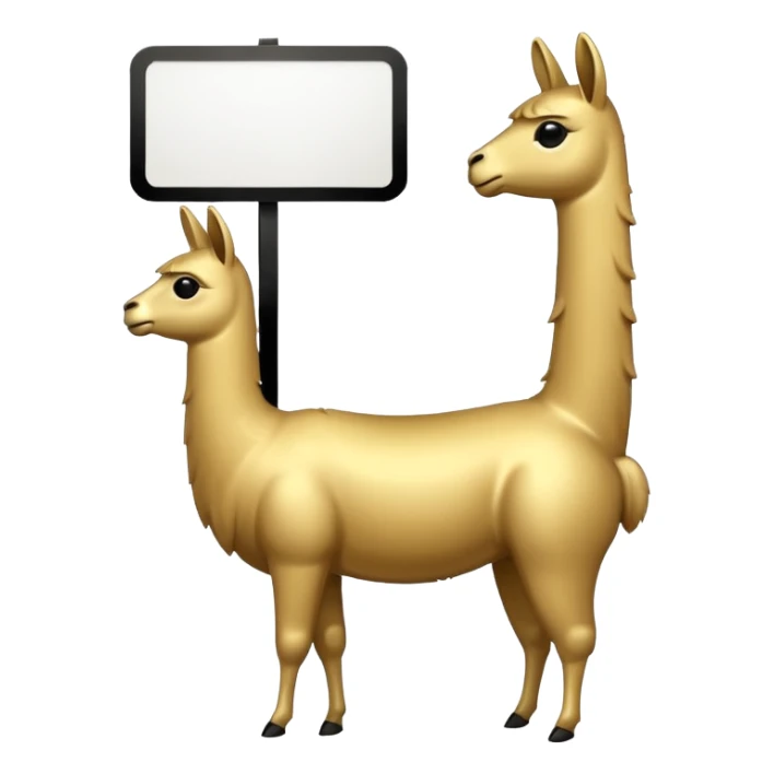 A small golden llama silhouette holding a white sign sticker