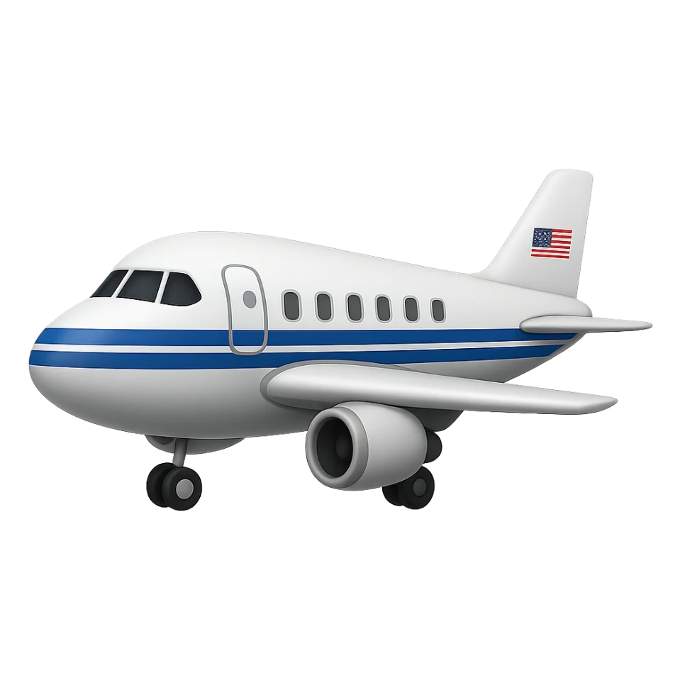 Create an emoji of a passenger airplane based on the provided photo, closely resembling the Apple emoji style. The emoji should have no background and capture the look and feel of Apple's emoji design for airplanes. sticker