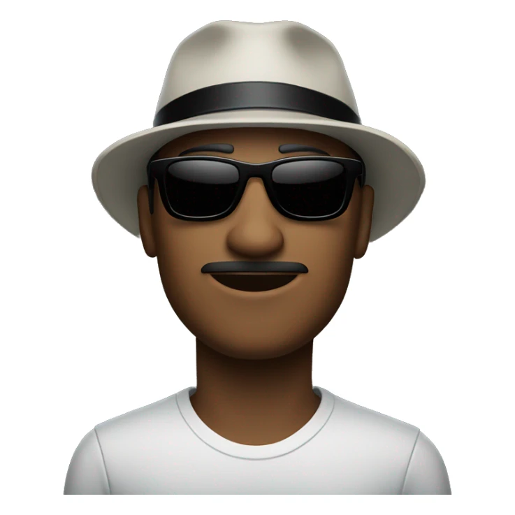man with black sunglasses and black bini-hat sticker